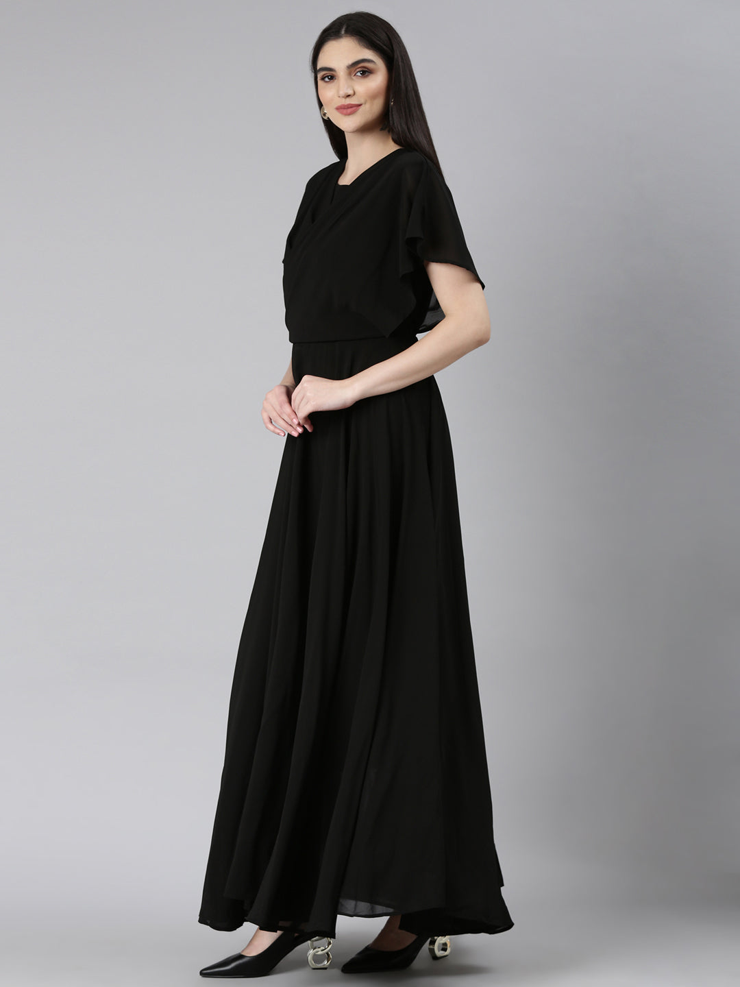 Women Black Solid Gown Dress