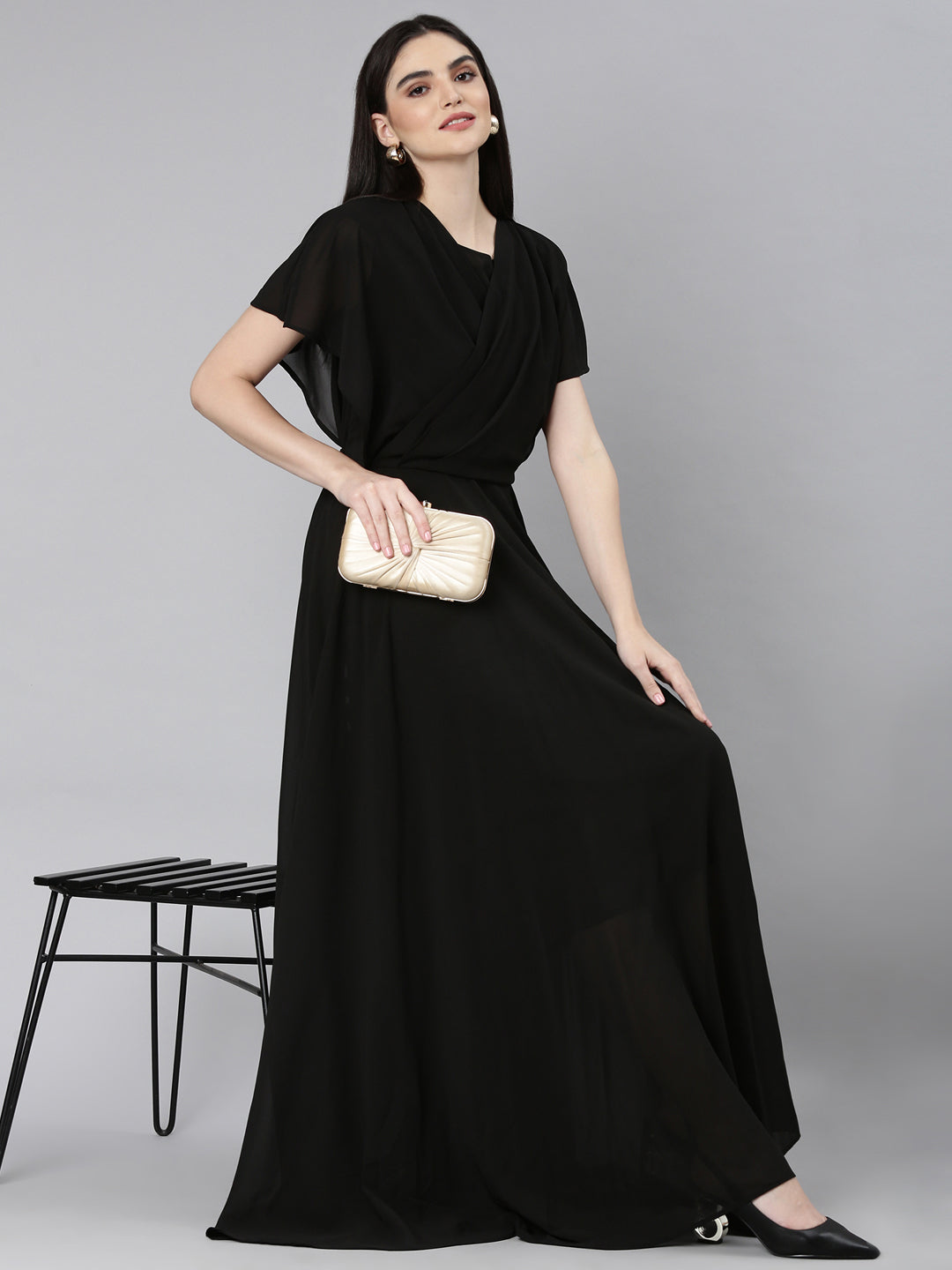 Women Black Solid Gown Dress