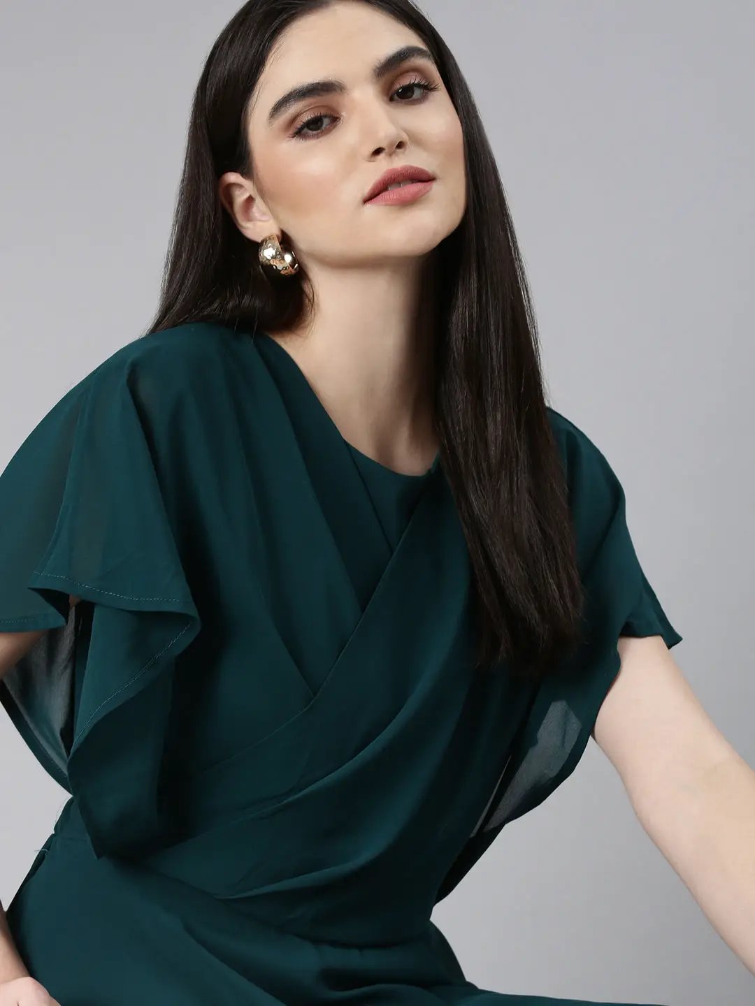 Women's Teal Solid Gown Dress