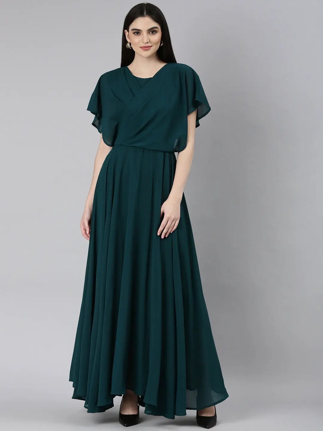 Women's Teal Solid Gown Dress