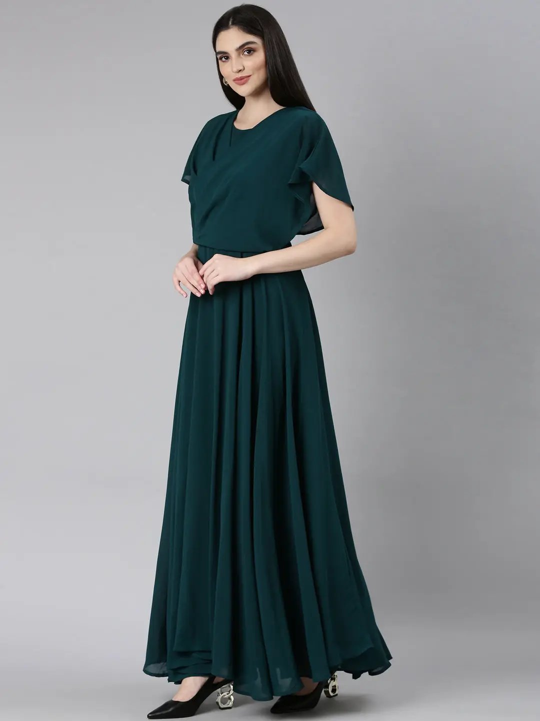 Women's Teal Solid Gown Dress