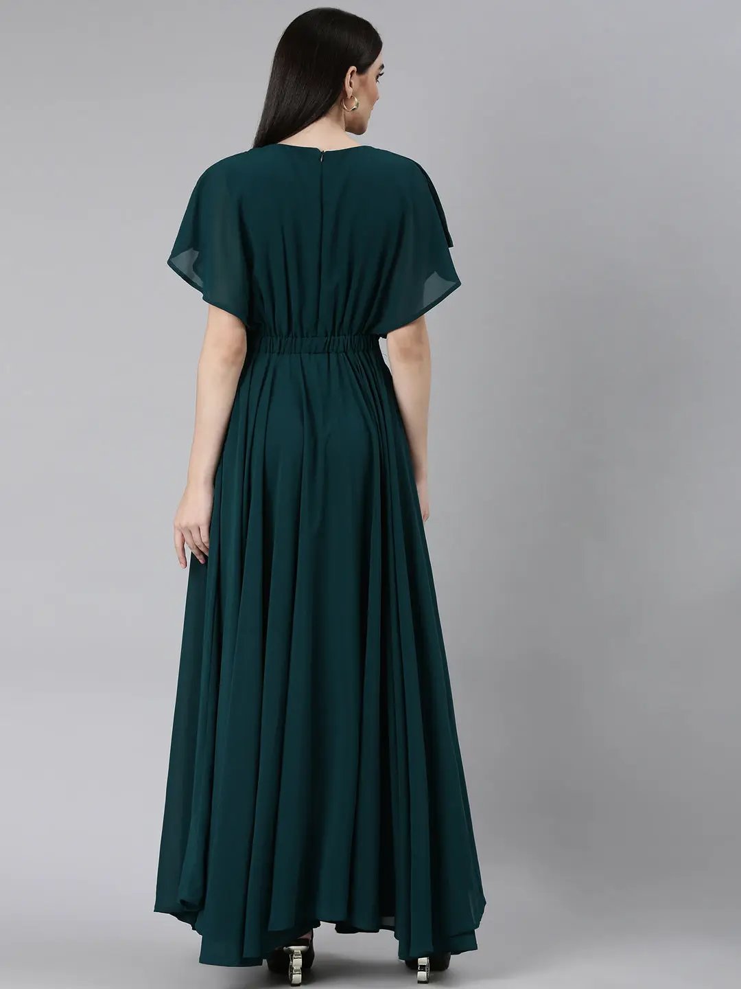 Women's Teal Solid Gown Dress