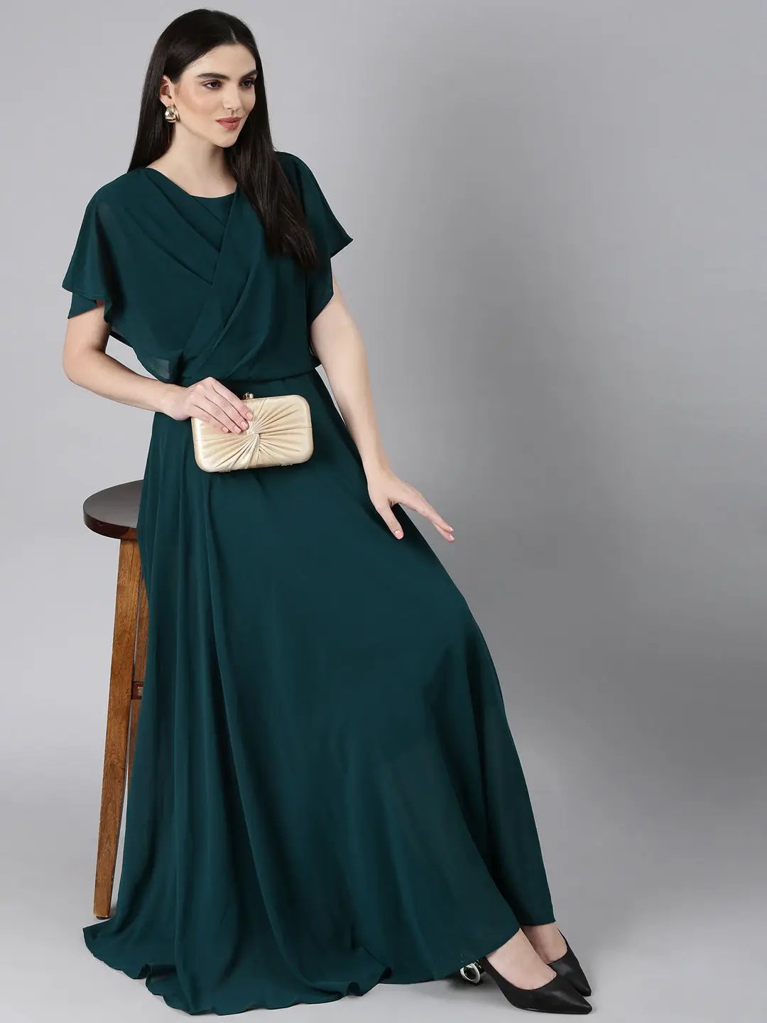Women's Teal Solid Gown Dress