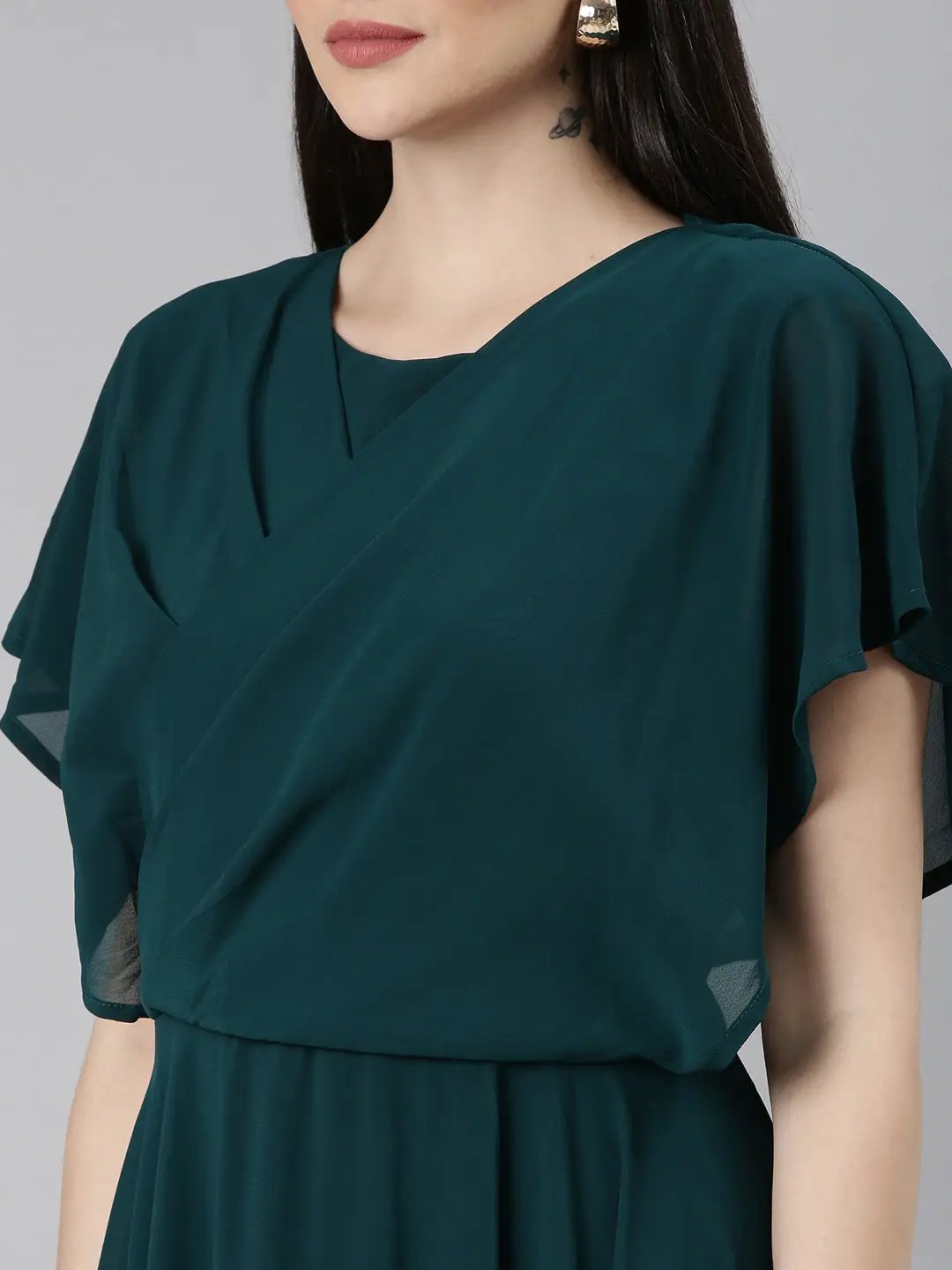 Women's Teal Solid Gown Dress