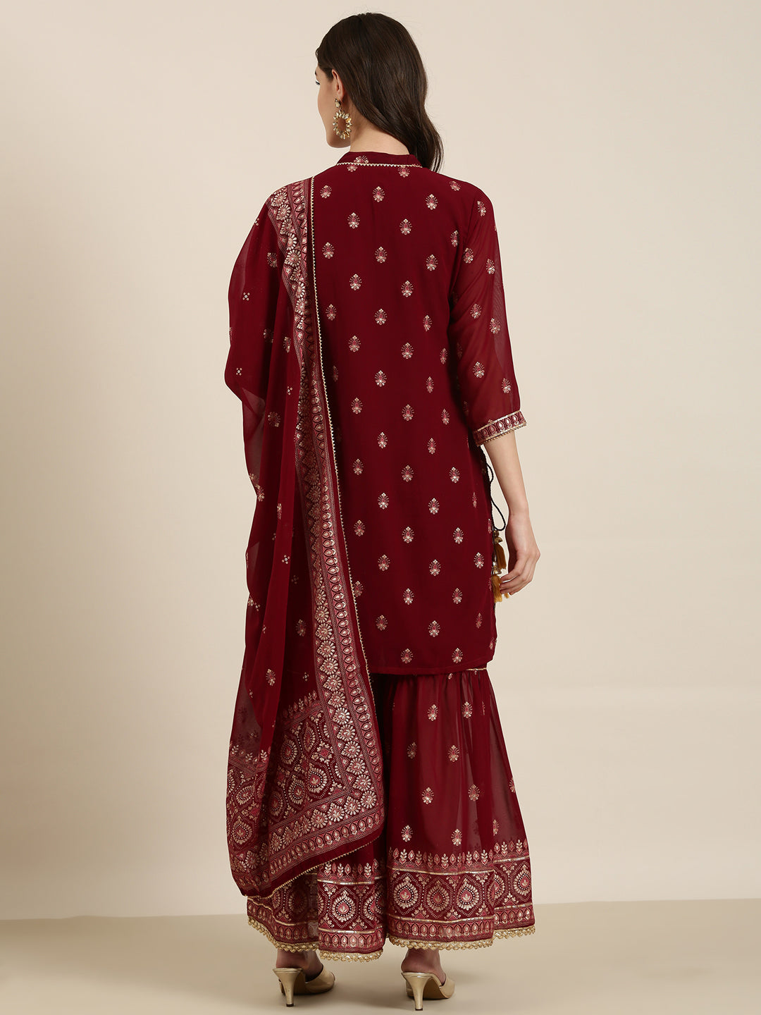 Women Maroon Floral Kurta Set