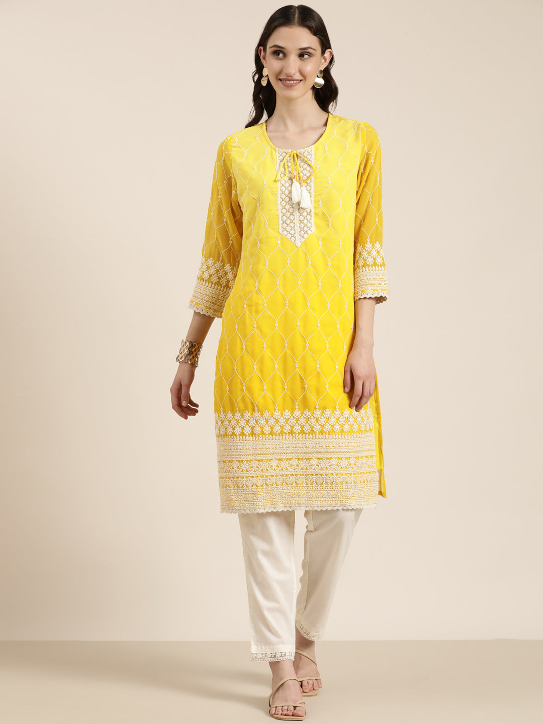 Women Yellow Solid Kurta Set