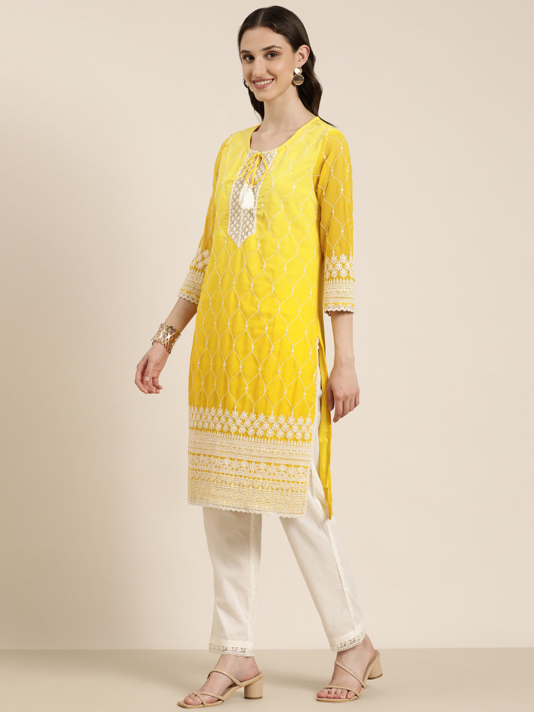 Women Yellow Solid Kurta Set