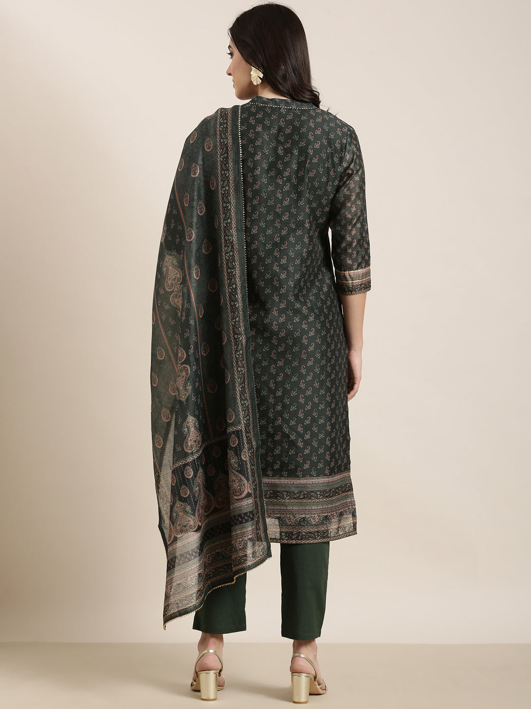 Women Straight Green Paisley Kurta and Trousers Set Comes With Dupatta