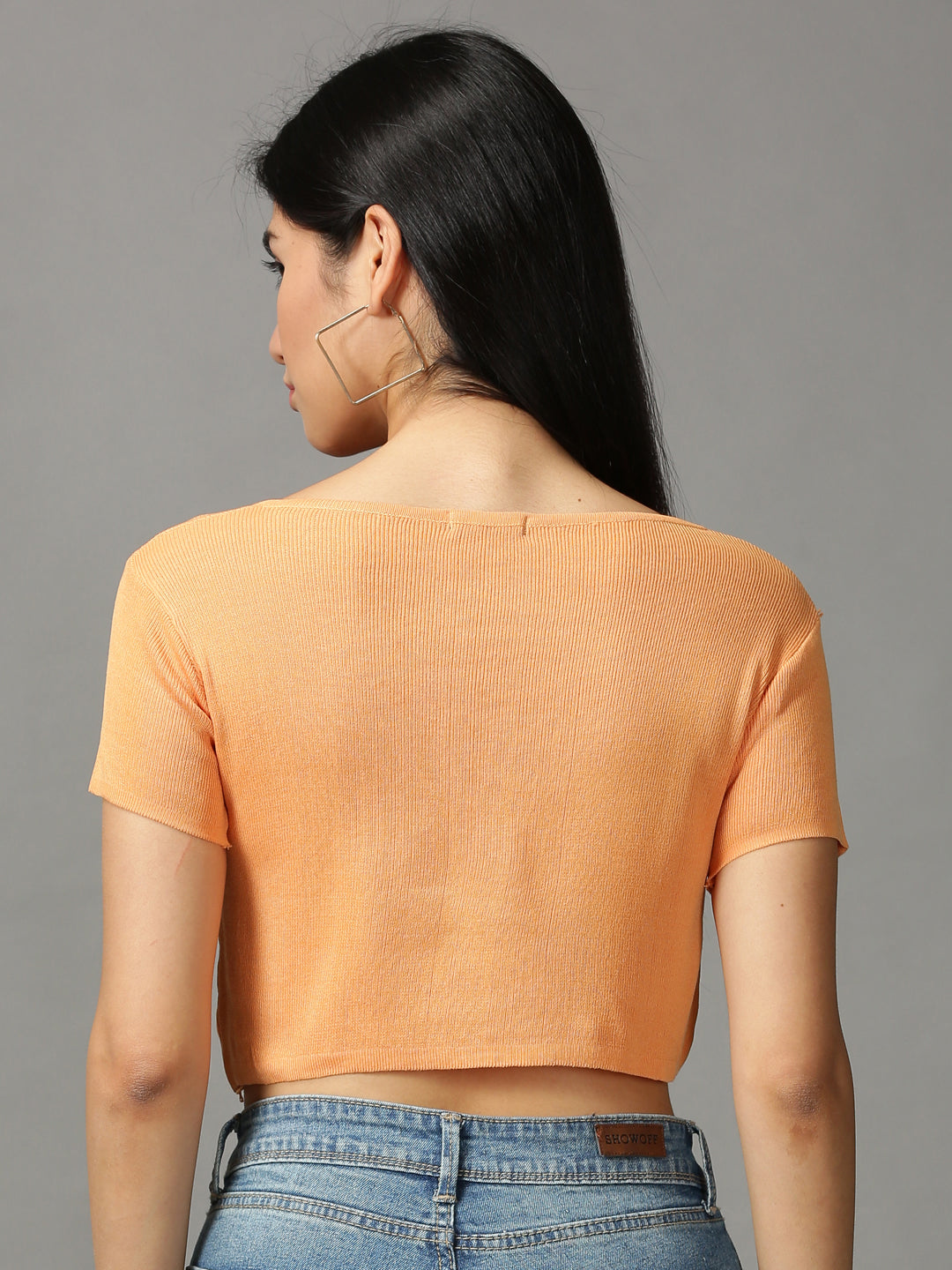 Women's Orange Solid Fitted Crop Top