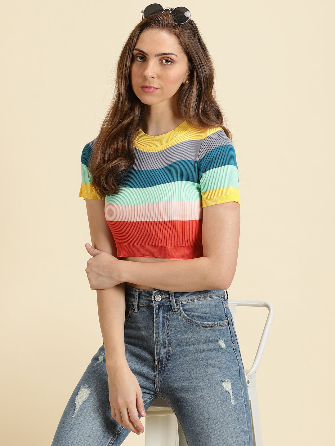 Women's Multi Colourblock Fitted Crop Top