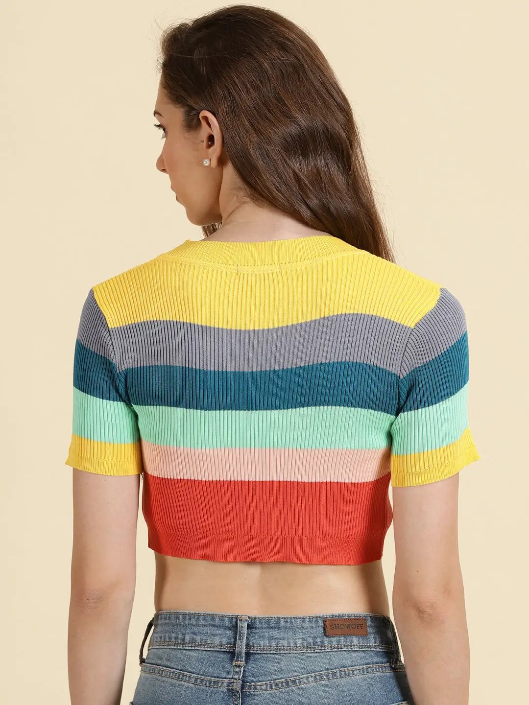 Women's Multi Colourblock Fitted Crop Top