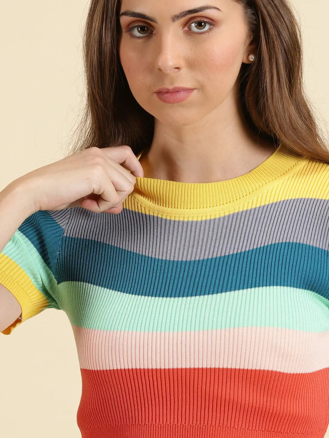 Women's Multi Colourblock Fitted Crop Top