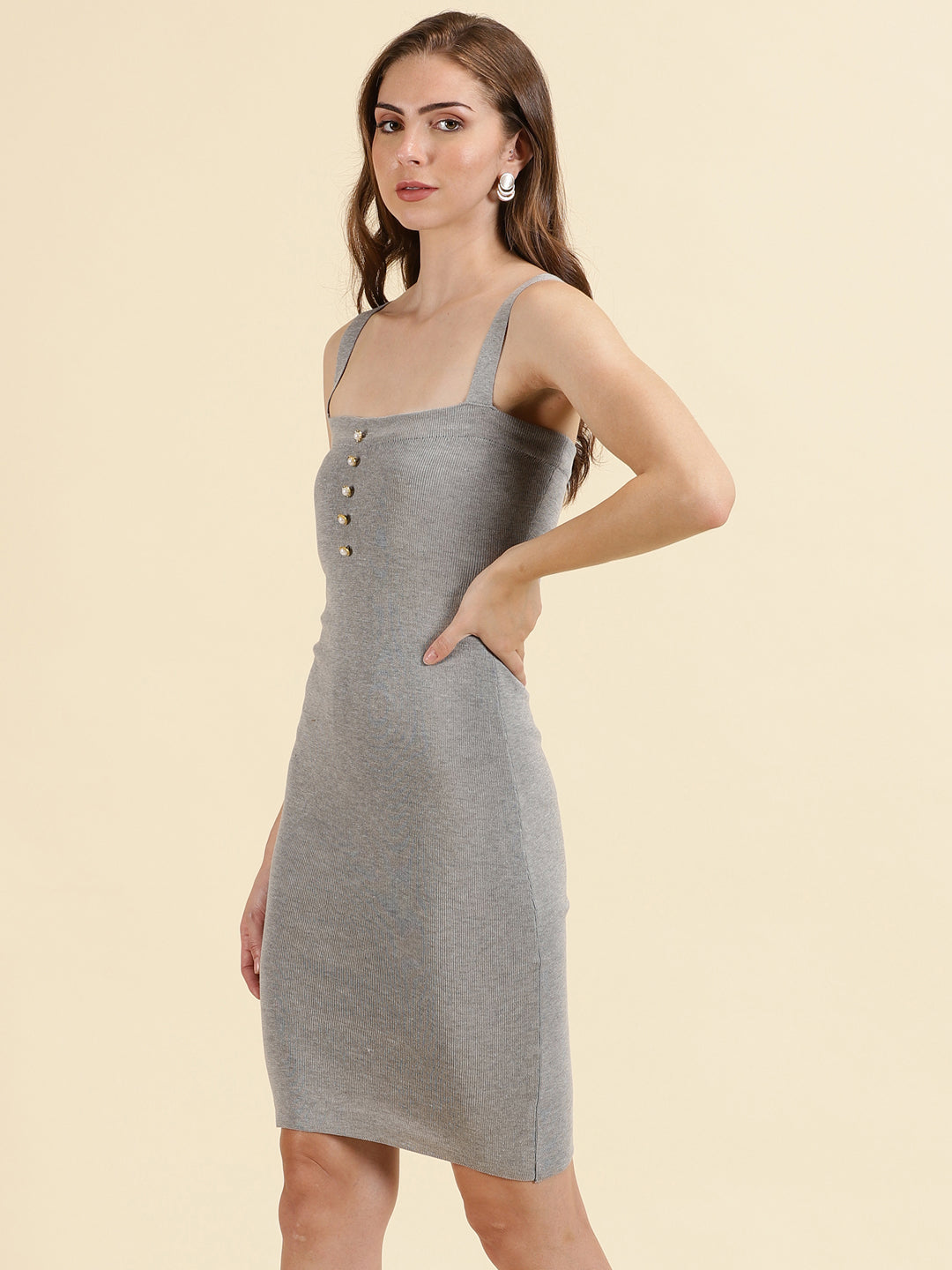 Women's Grey Solid Bodycon Dress