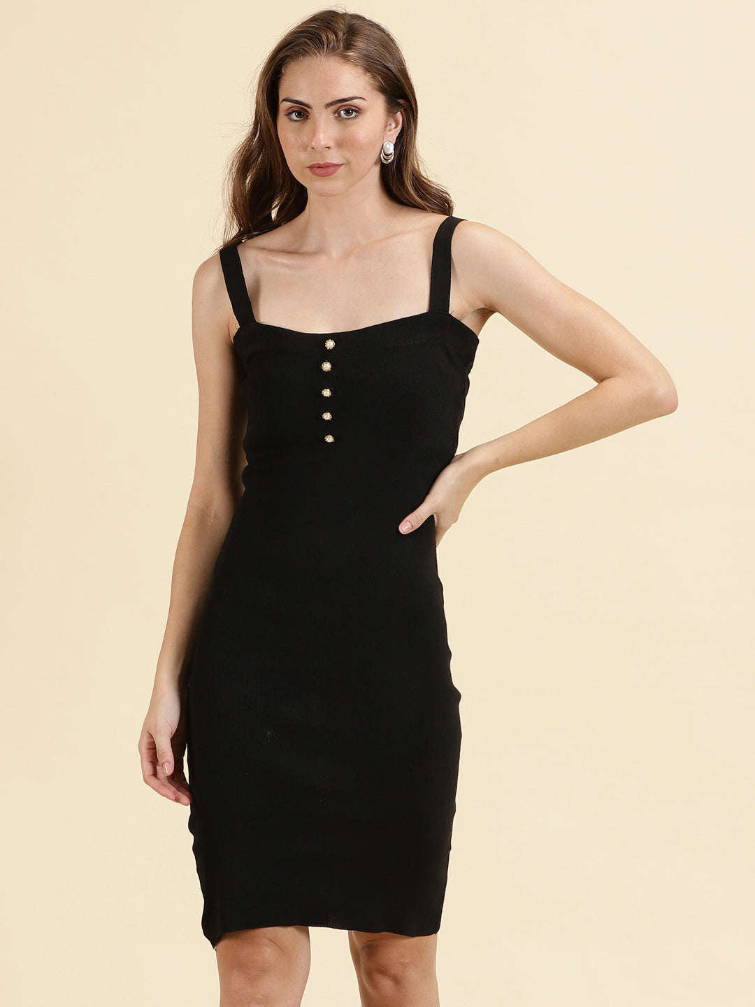 Women's Black Solid Bodycon Dress