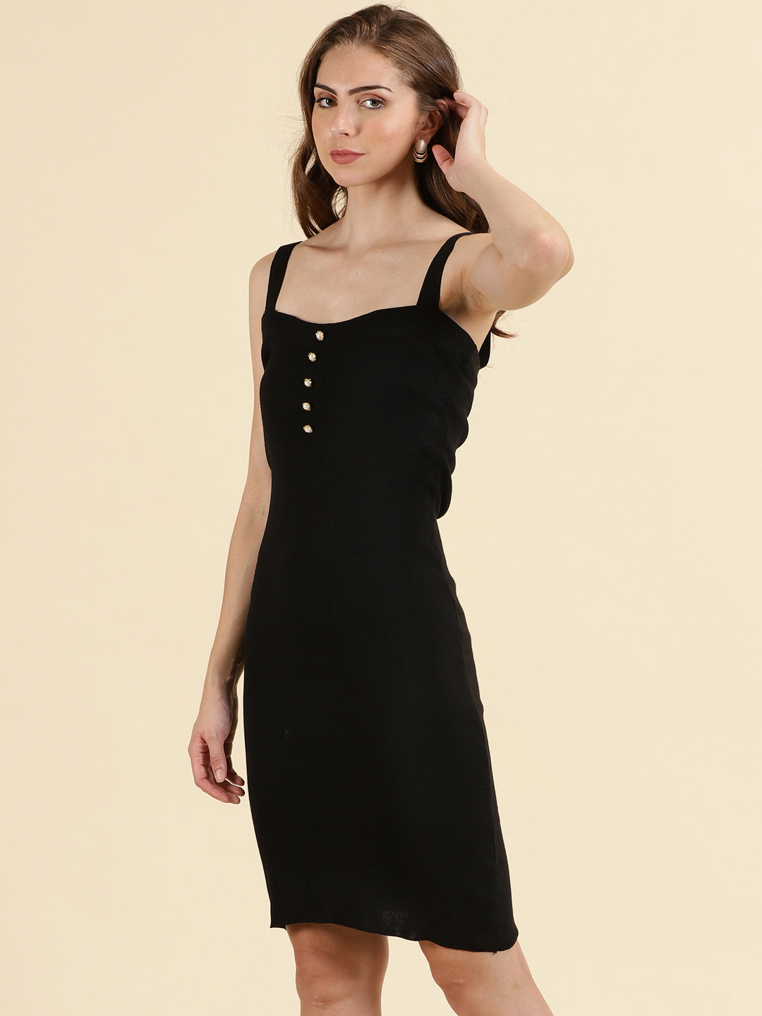 Women's Black Solid Bodycon Dress