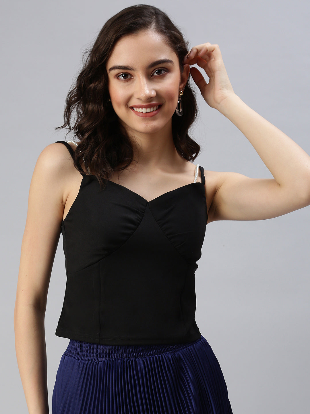 Women's Black Solid Crop Top