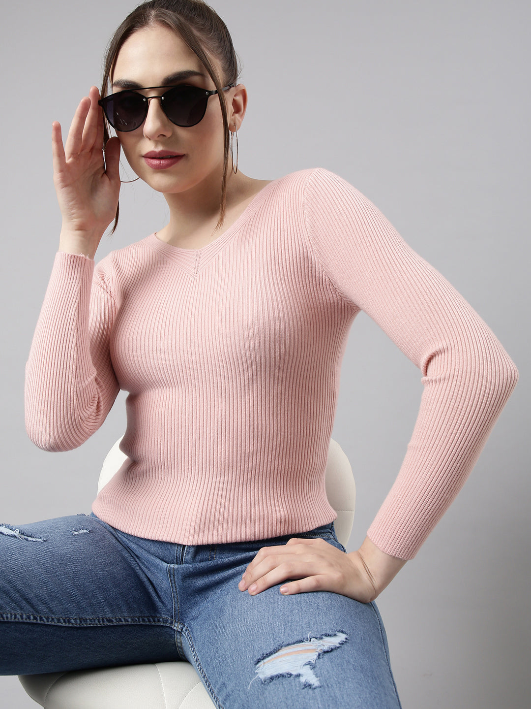 Women Peach Solid Fitted Top