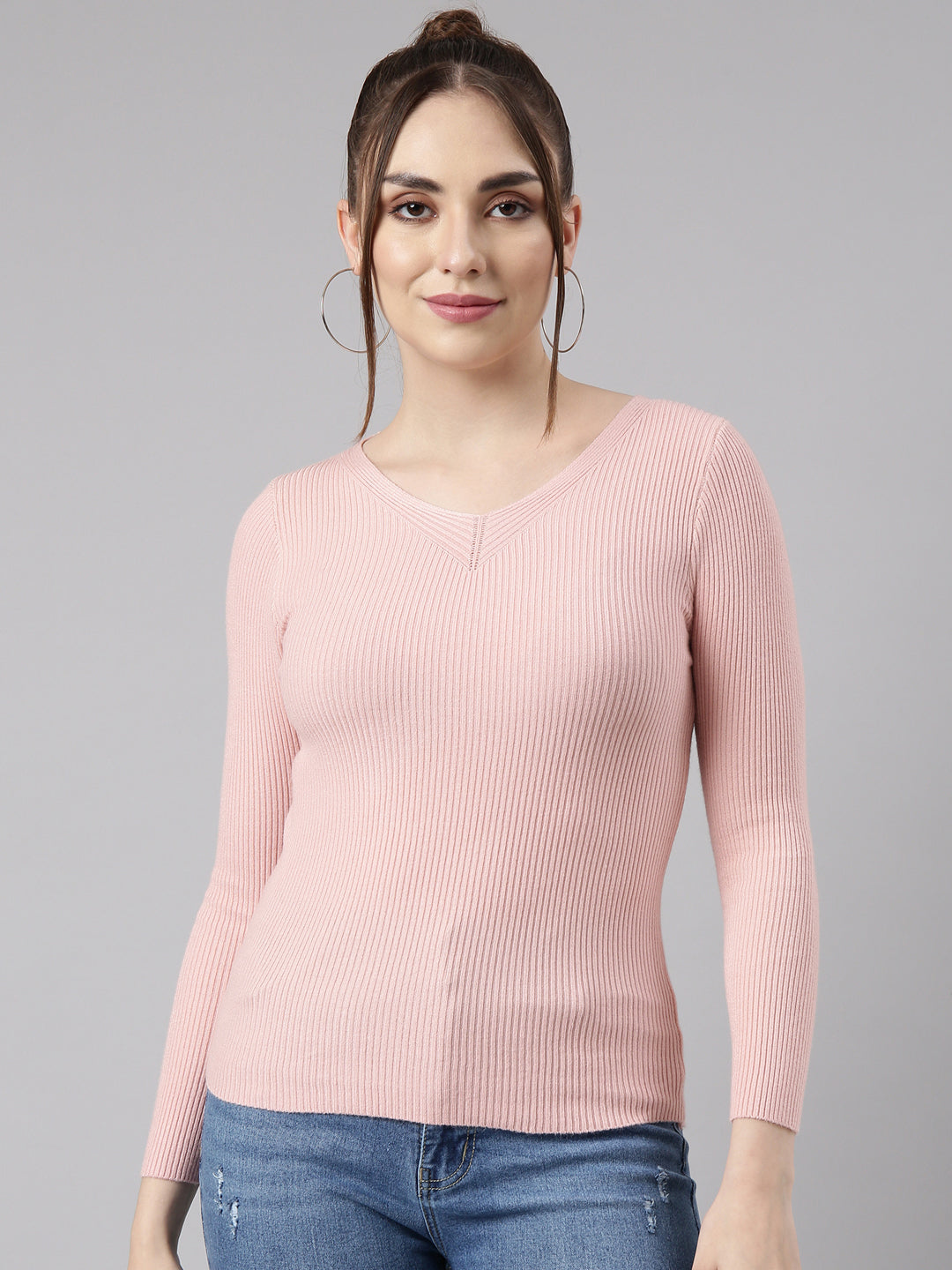 Women Peach Solid Fitted Top