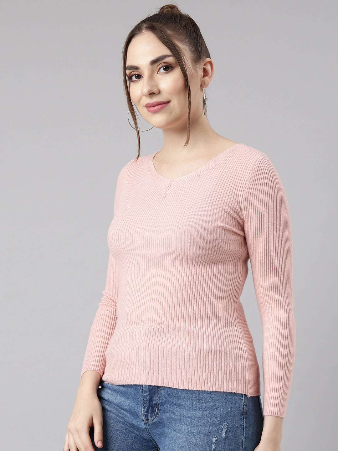 Women Peach Solid Fitted Top