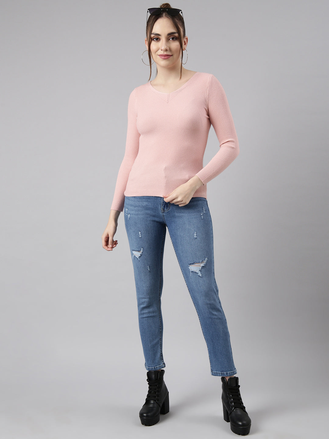 Women Peach Solid Fitted Top