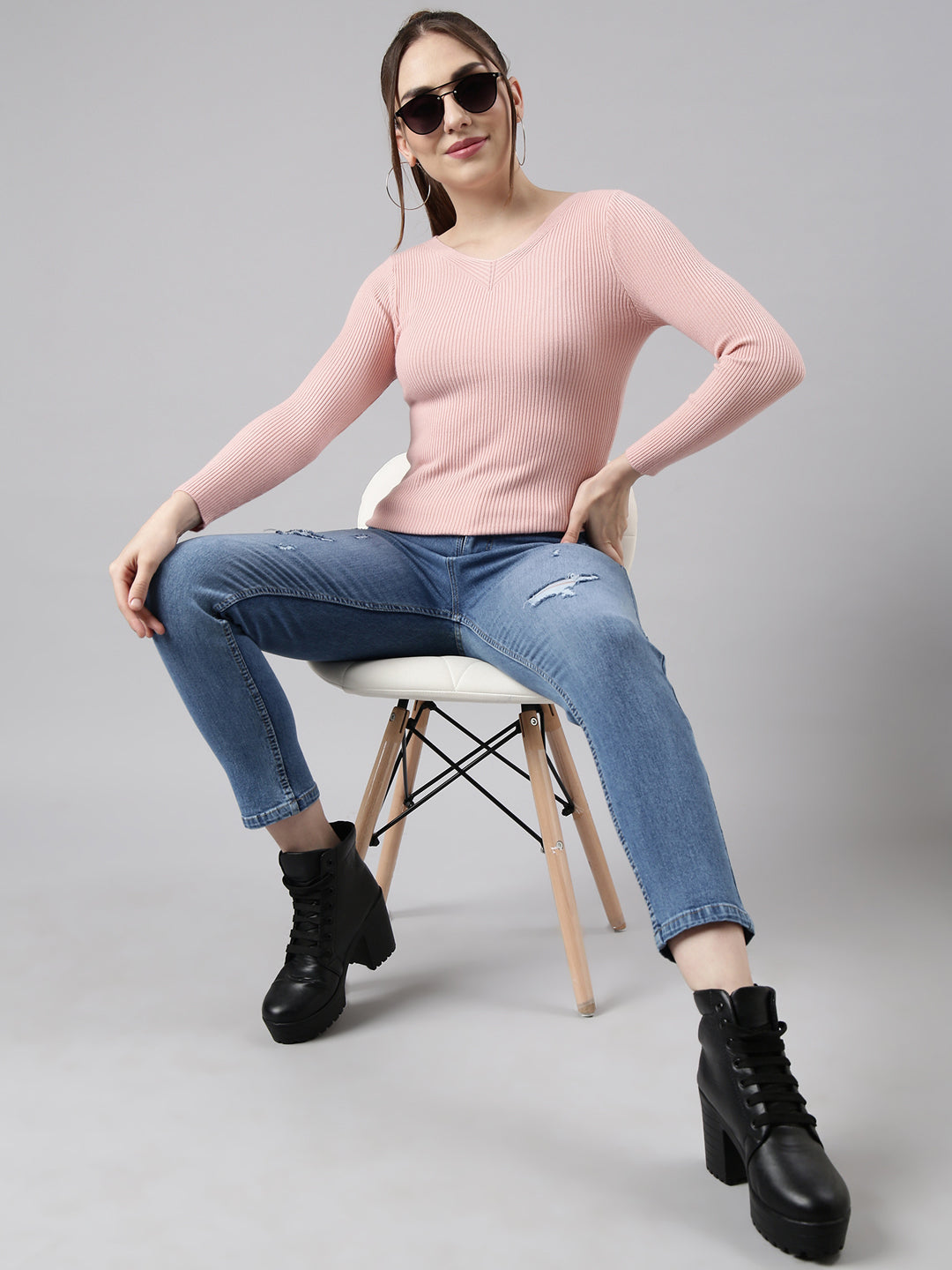 Women Peach Solid Fitted Top