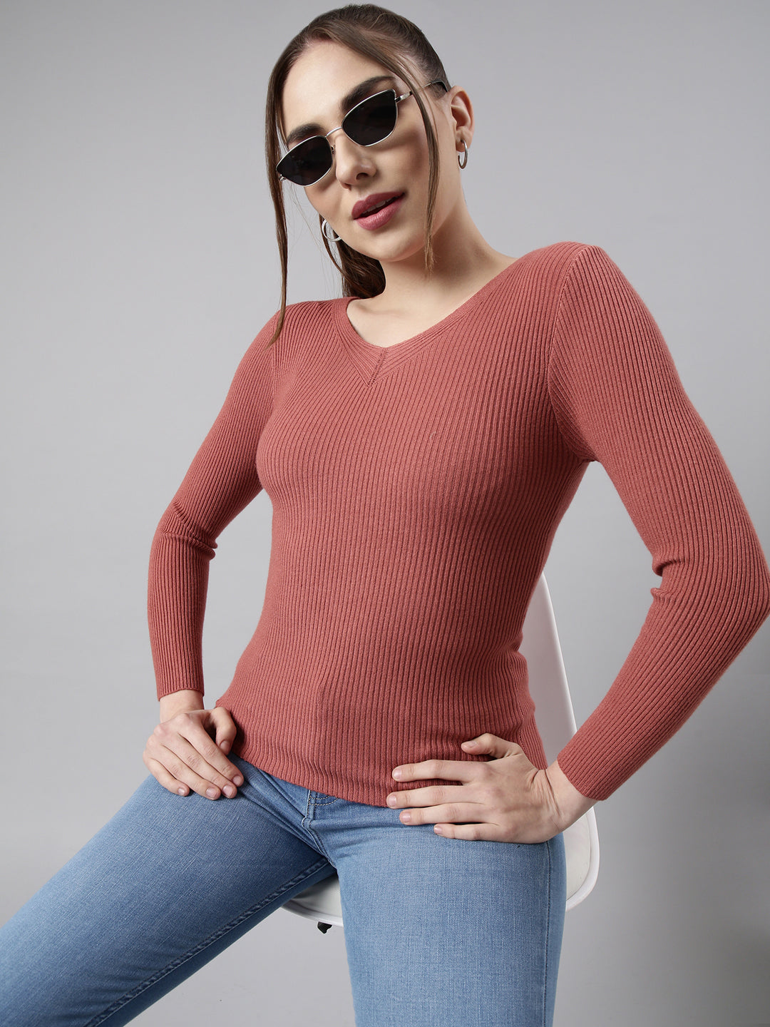 Women's Rust Solid Fitted Top