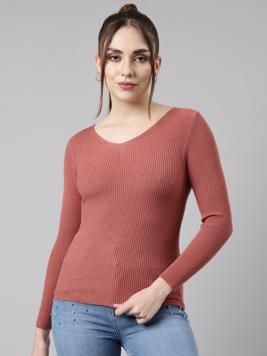 Women's Rust Solid Fitted Top