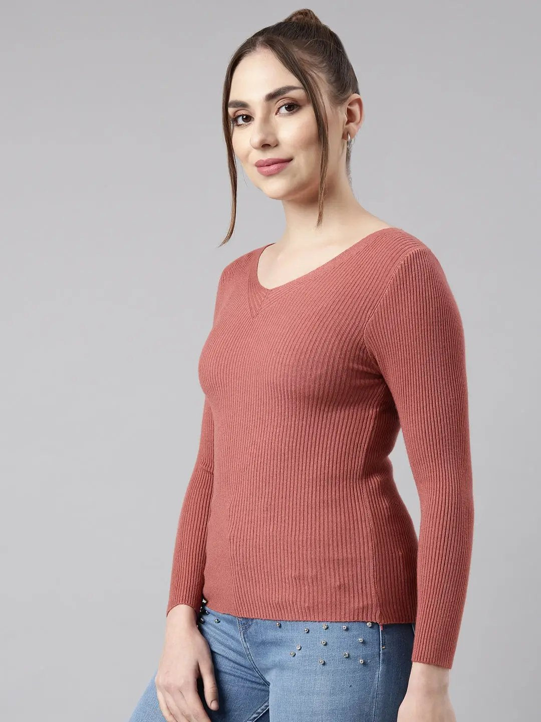 Women's Rust Solid Fitted Top