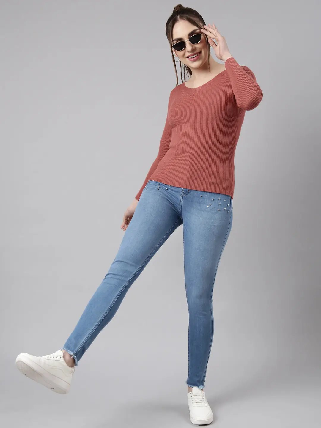 Women's Rust Solid Fitted Top