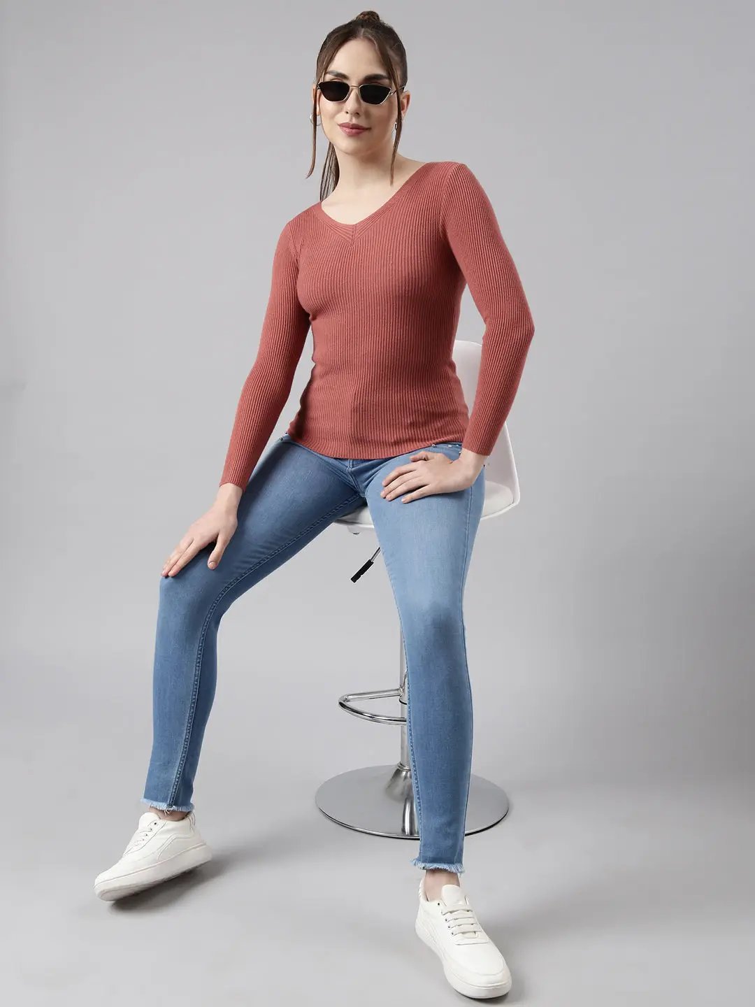 Women's Rust Solid Fitted Top