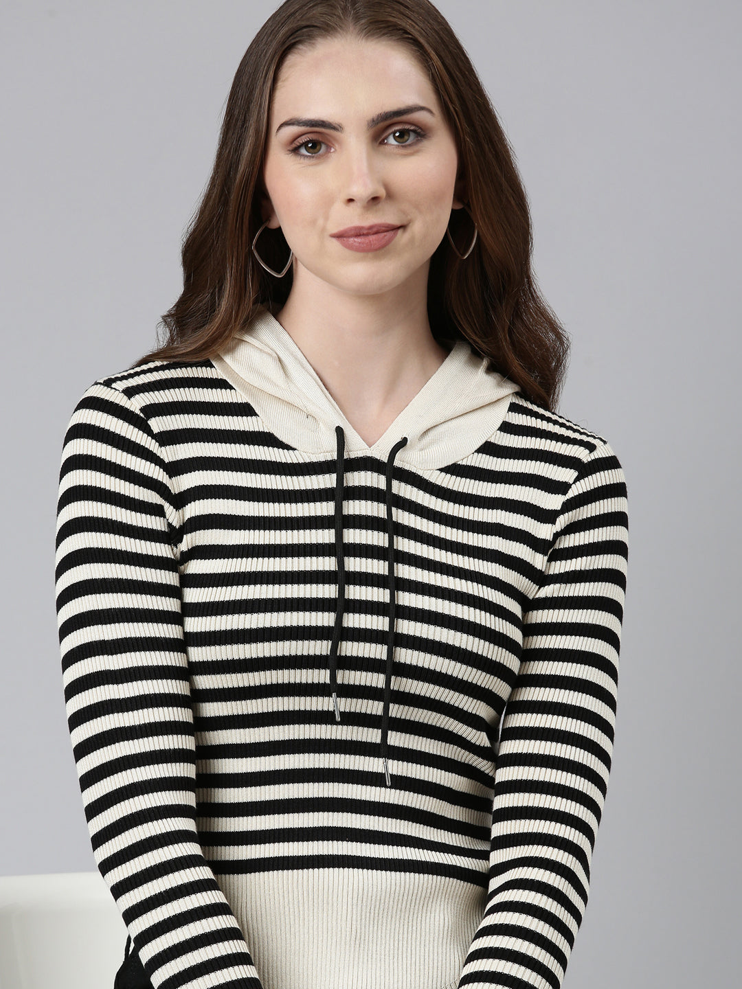 Women Beige Striped Sweatshirt