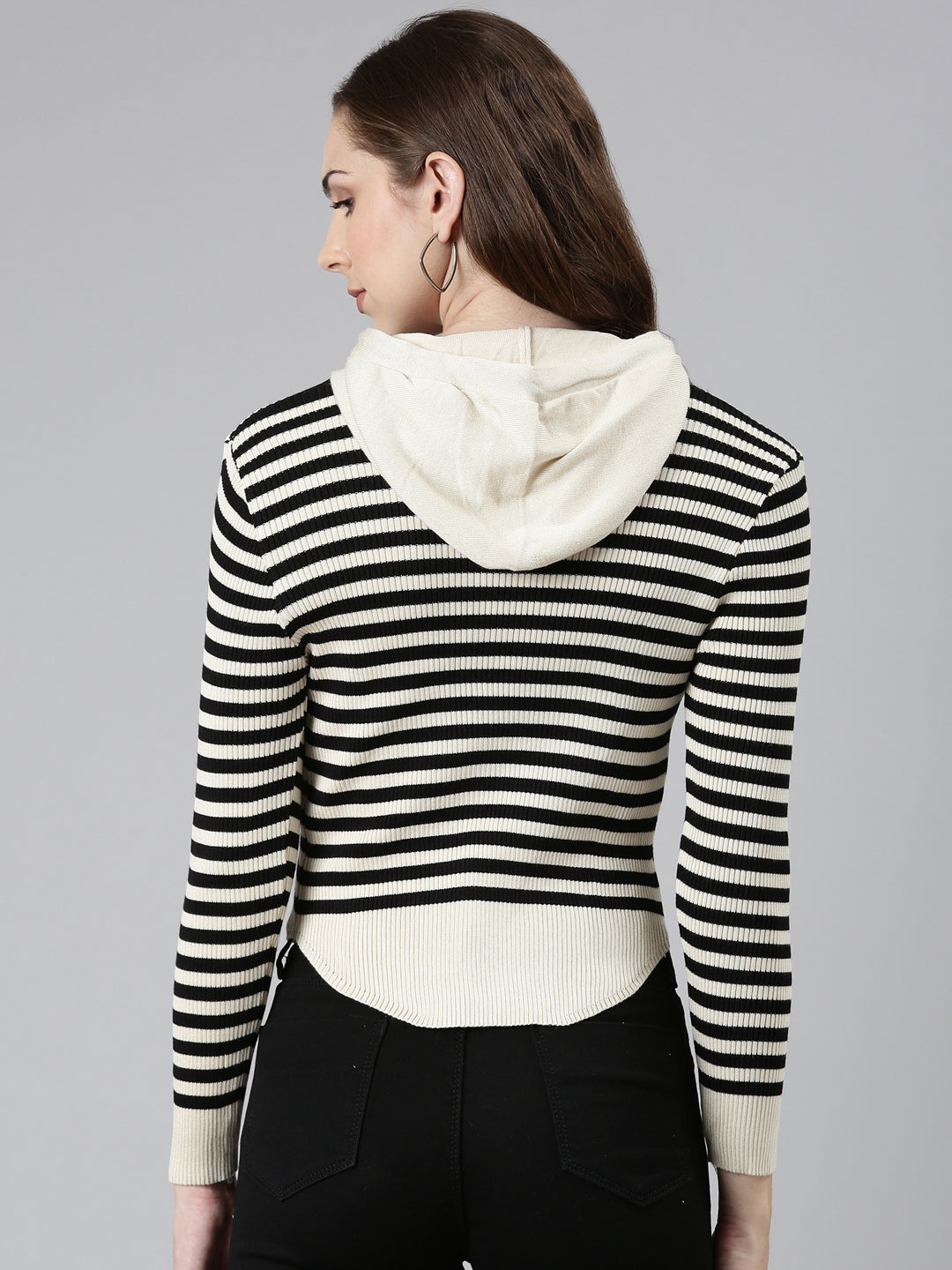 Women Beige Striped Sweatshirt