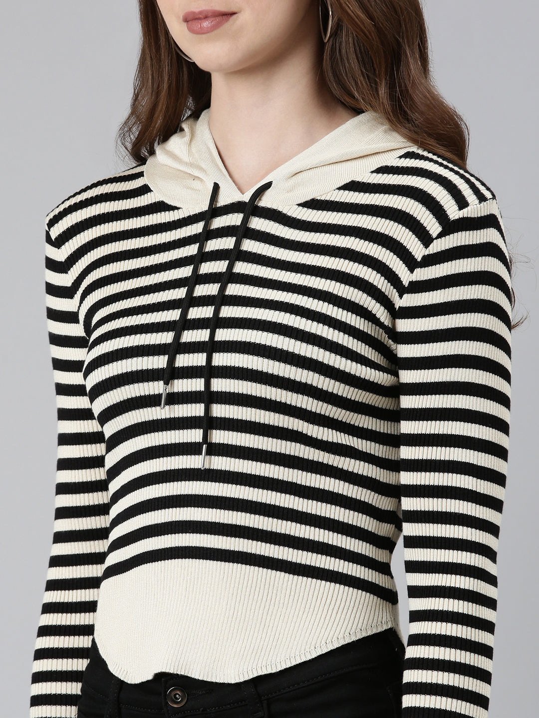 Women Beige Striped Sweatshirt