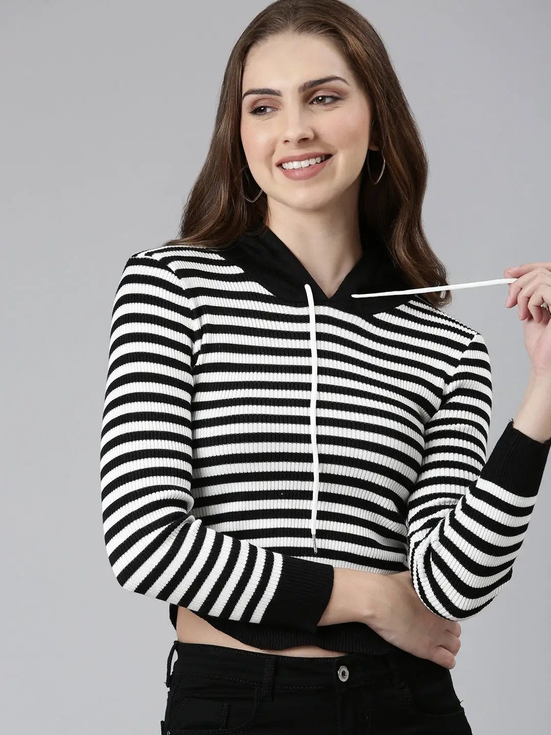 Women's Black Striped Sweatshirt