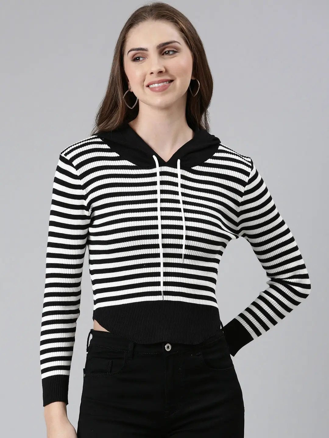 Women's Black Striped Sweatshirt