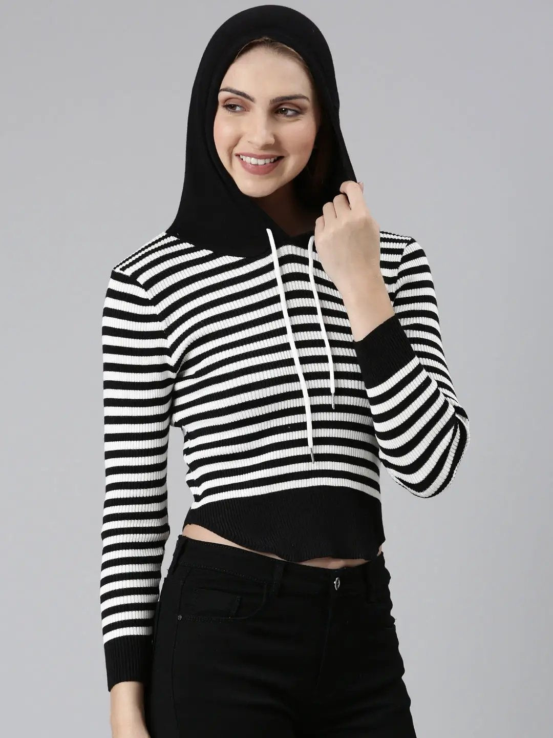Women's Black Striped Sweatshirt