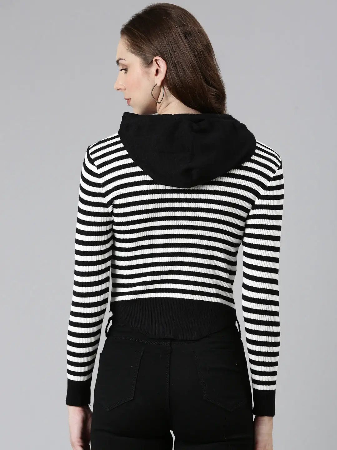 Women's Black Striped Sweatshirt