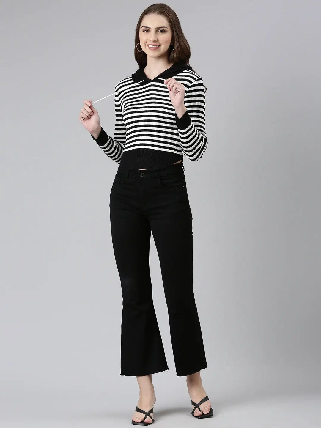 Women's Black Striped Sweatshirt
