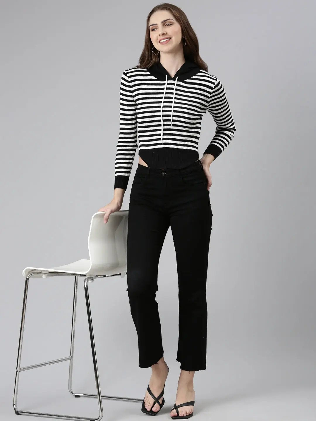 Women's Black Striped Sweatshirt
