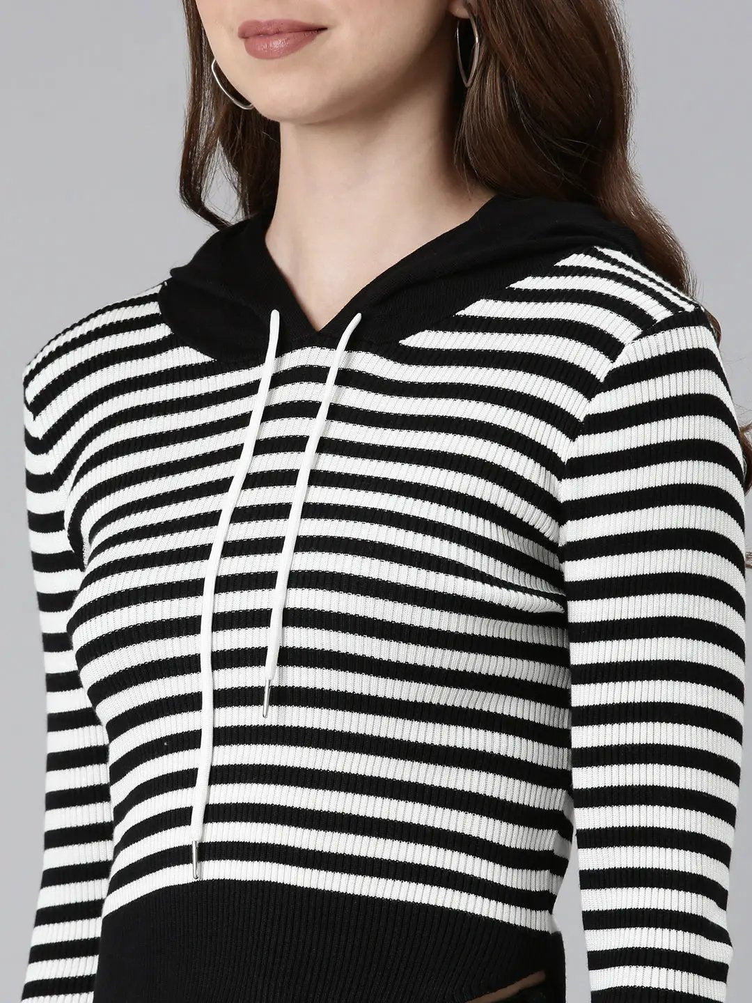 Women's Black Striped Sweatshirt