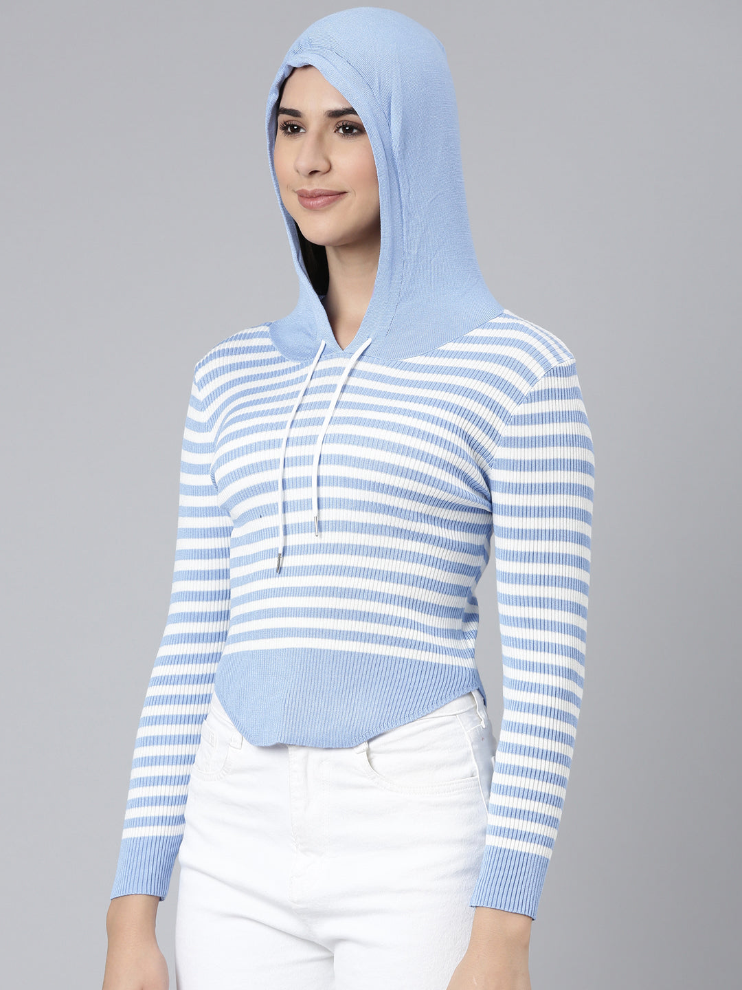 Women Blue Striped Sweatshirt