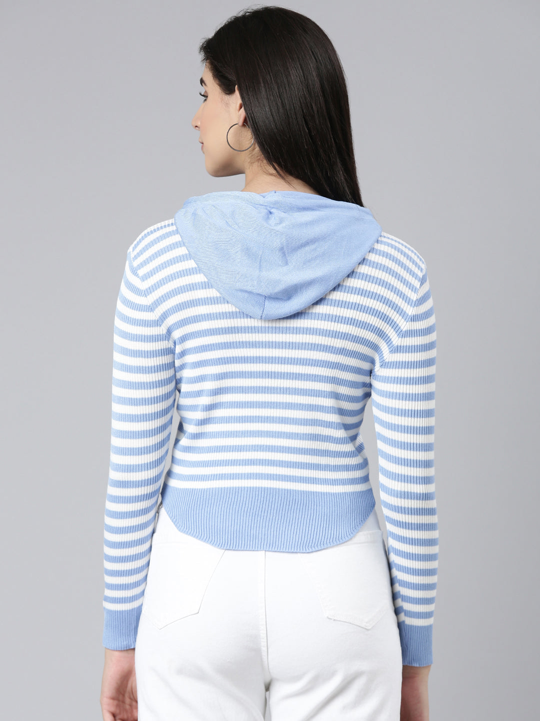 Women Blue Striped Sweatshirt