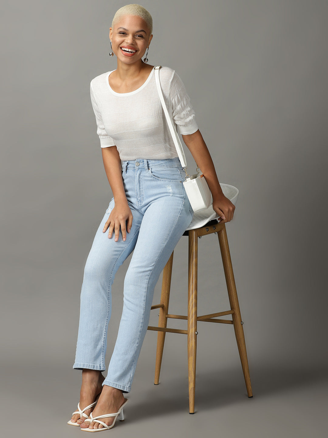 Women's White Solid Fitted Top