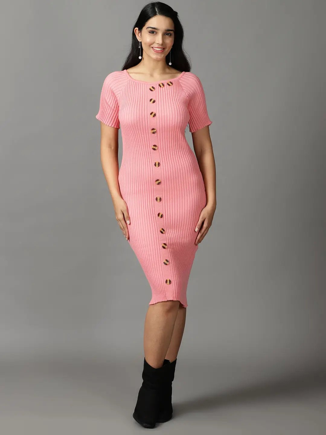 Women's Pink Solid Bodycon Dress
