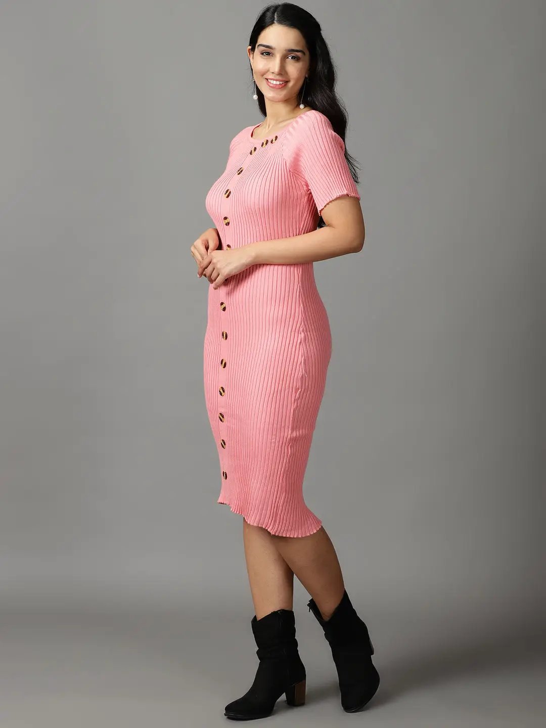 Women's Pink Solid Bodycon Dress