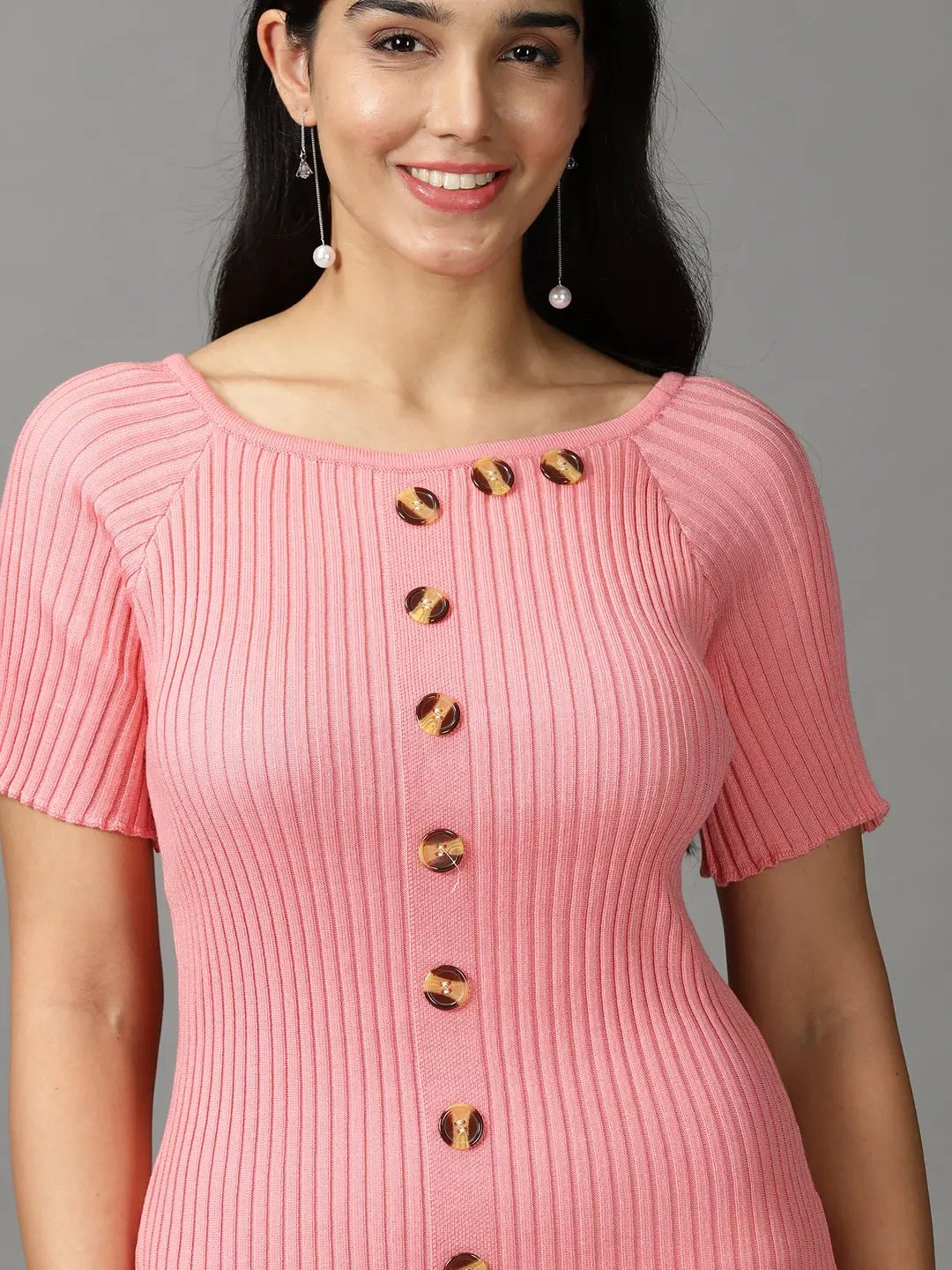 Women's Pink Solid Bodycon Dress