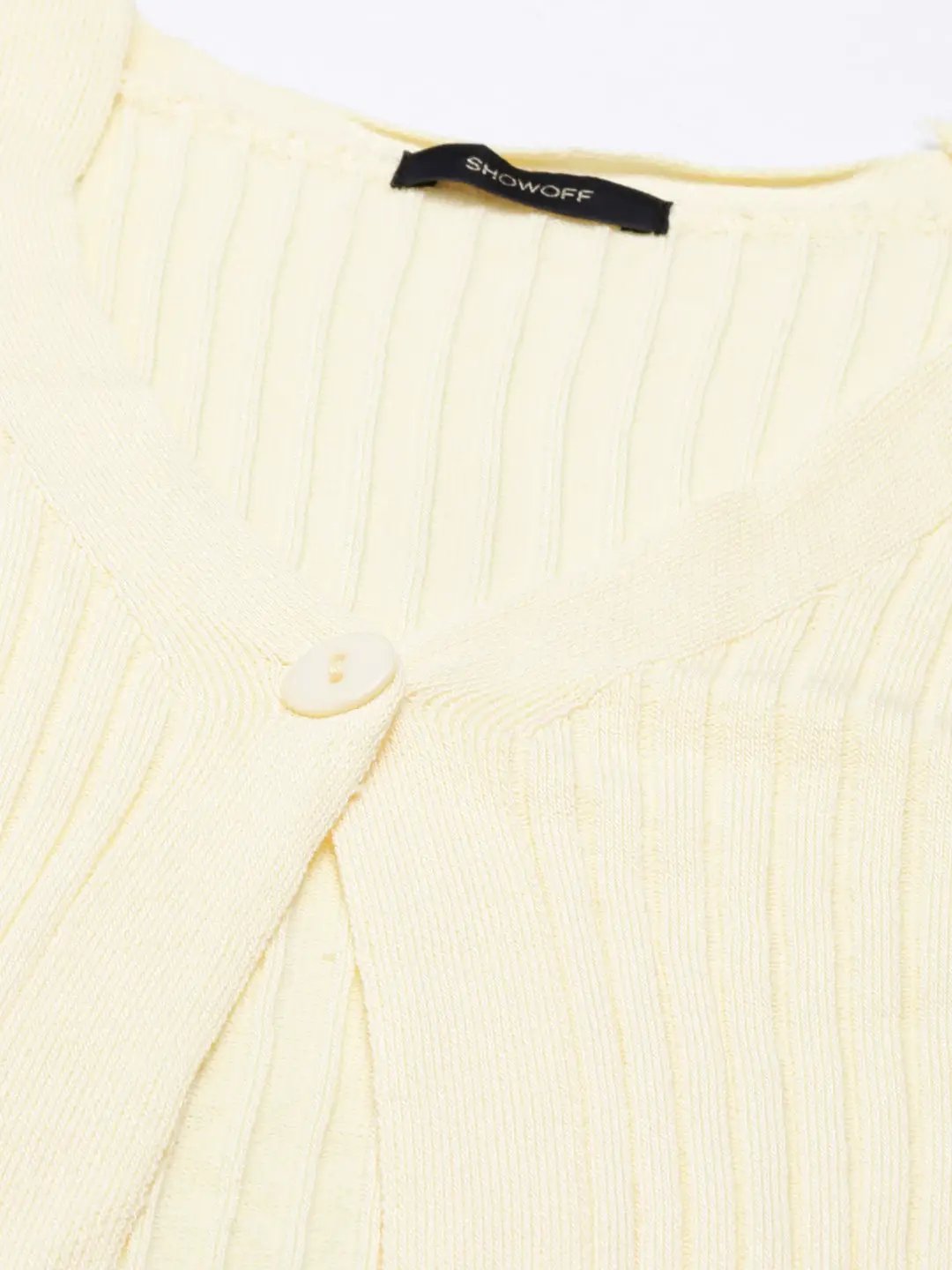 Women's Yellow Solid Front-Open Crop Sweater