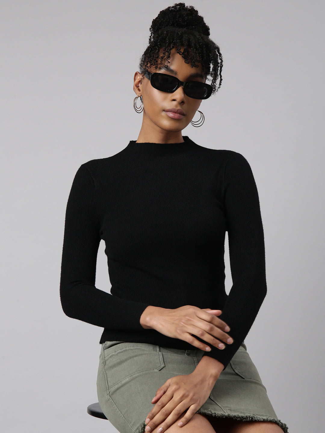 Women Black Solid Top