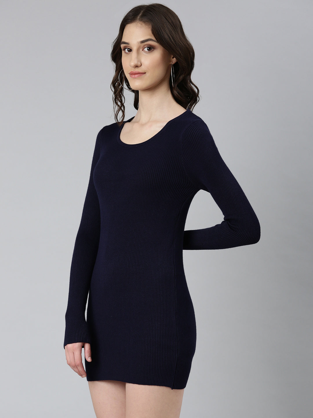 Women Navy Blue Solid Bodycon Dress