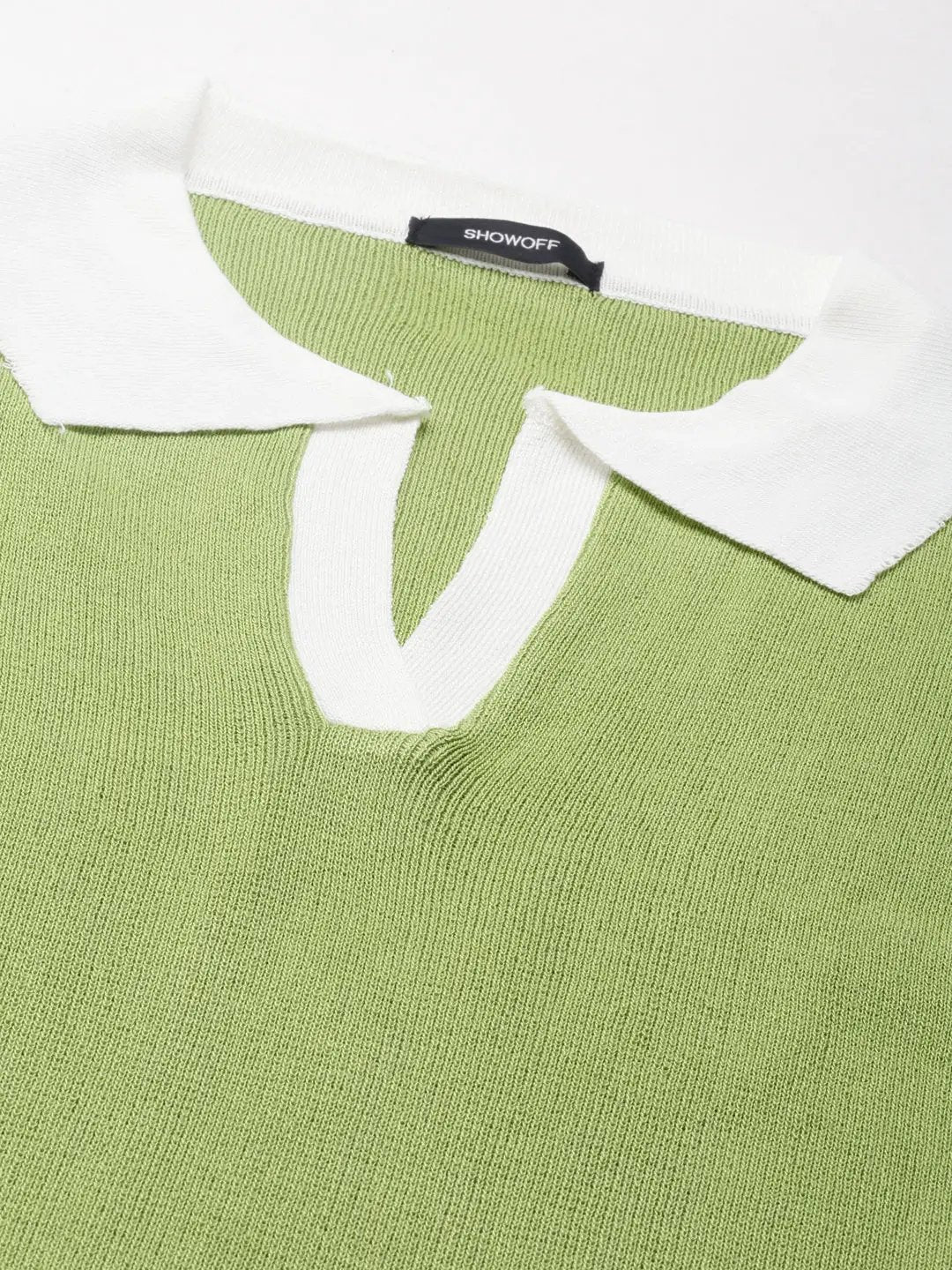 Women's Above the Keyboard Collar Solid Green Regular Top
